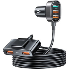 Joyroom fast car charger with extension cable 45W 5xUSB-A black (JR-CL03 Pro)