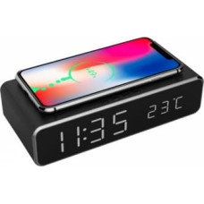 Gembird Digital alarm clock with wireless charging function Black