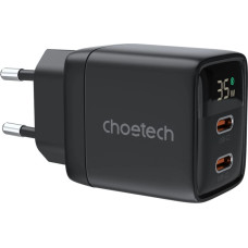 Choetech PD6051 USB-C USB-C PD 35W GaN wall charger with display - black