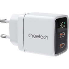 Choetech PD6051 2x USB-C PD 35W GaN wall charger with display - white