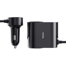 Baseus High Efficiency Pro 2x cigarette lighter socket adapter with USB-A USB-C 30W charger - black