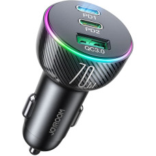 Joyroom car charger 70W with 3 ports: USB, 2 x USB C black (JR-CL26)