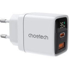 Choetech PD6052 USB-C USB-A PD 35W GaN wall charger with display - white