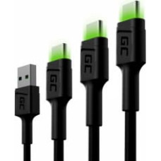 Green Cell USB Male - USB Type-C Male Set 3x with LED Diode 1.2m