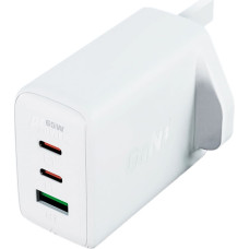 Acefast charger GaN 65W 3 ports (1xUSB, 2xUSB C PD) UK plug white (A44)