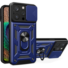 Hurtel Hybrid Armor Camshield iPhone 15 Pro Case with Kickstand and Camera Cover - Blue