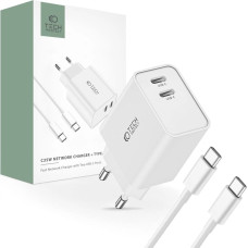 Tech-Protect C35W 2x USB-C PD 35W network charger with USB-C / USB-C cable - white