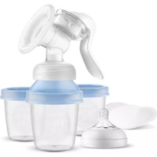 Philips Avent Lotus manuālais krūts piena sūknis ar trauciņiem piena/ēdiena uzglabāšanai (3 gab., + adapteris) - SCF430/13