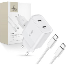 Tech-Protect C20W 2x USB-C PD 20W network charger with USB-C / USB-C cable - white