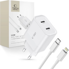 Tech-Protect C20W 2x USB-C PD 20W network charger with Lightning / USB-C cable - white