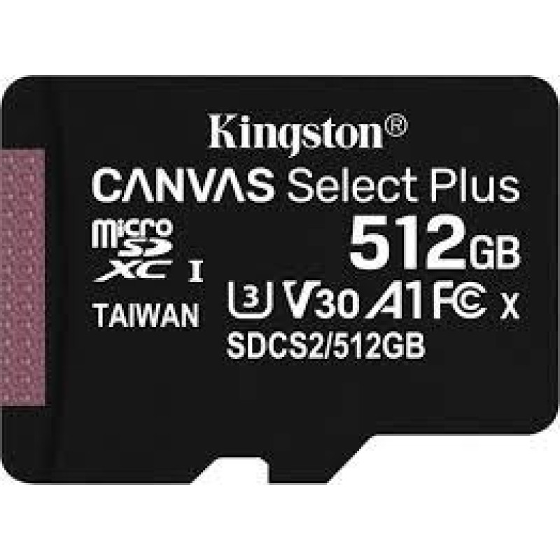 Kingston 512GB micSDXC Canvas Select Plus 100R A1 C10 Card + ADP, EAN: 740617298727