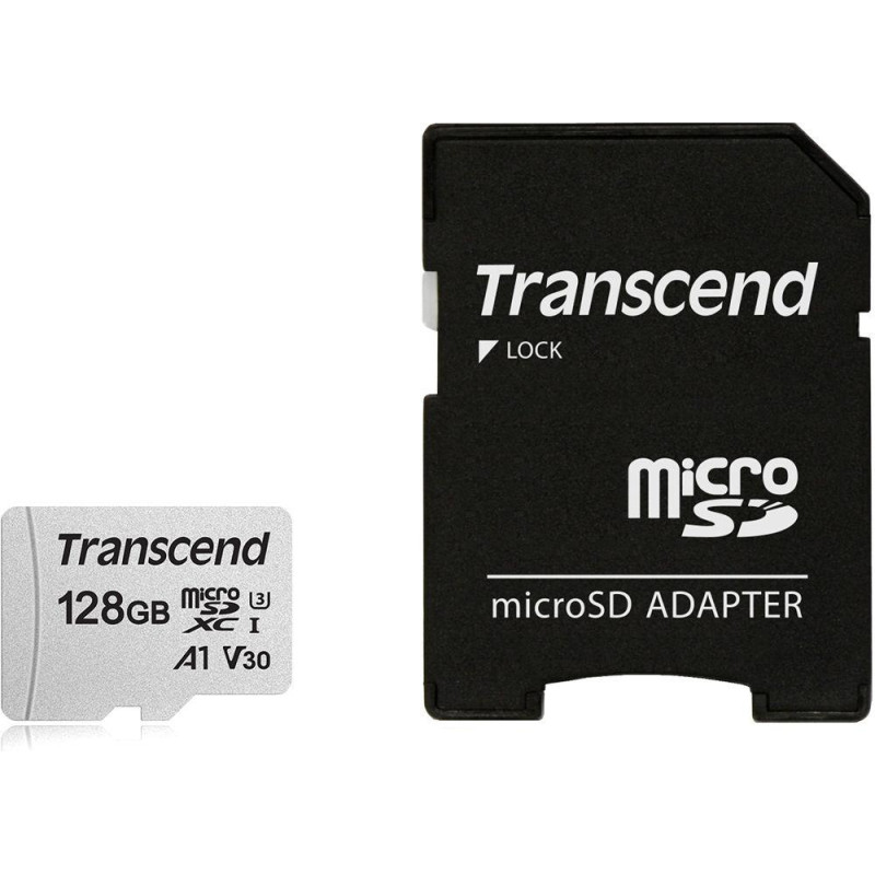 Transcend MEMORY MICRO SDXC 128GB W/ADAP/C10 TS128GUSD300S-A TRANSCEND