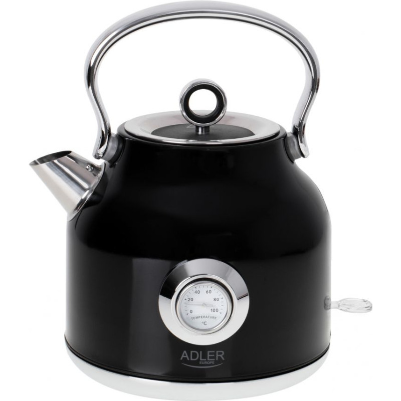 Adler Kettle with a Thermomete AD 1346b Electric, 2200 W, 1.7 L, Stainless steel, 360° rotational base, Black