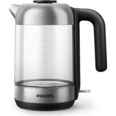 Philips Kettle HD9339/80 Electric, 2200 W, 1.7 L, Stainless steel/Glass, 360° rotational base, Black/Silver