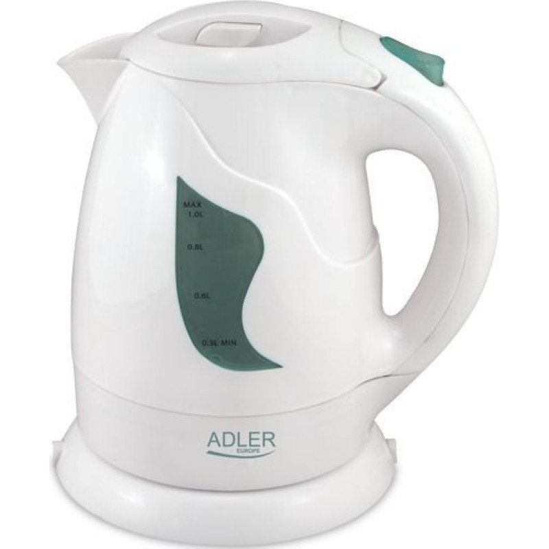 Adler AD 08 Standard kettle, Plastic, White, 850 W, 1 L, 360° rotational base