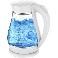 Adler Kettle AD 1274 Standard, Plastic, glass, White/ transparent, 2200 W, 360° rotational base, 1.7 L