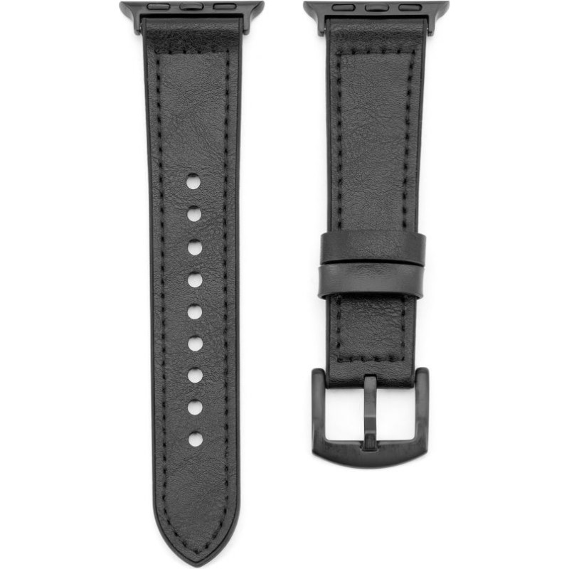 Connect Watch 38/40/41mm Silicone patch Leather Watch Strap (132mm M/L) Black