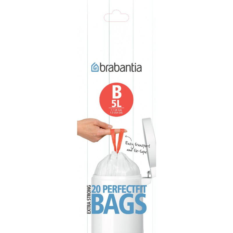 Brabantia atkritumu tvertņu maisiņi, 5 l, (B) (20maisi rullītī) White - 311741