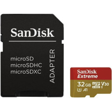 Sandisk Extreme microSDHC 32GB for Action Cams and Drones + SD Adapter - 100MB/s A1 C10 V30 UHS-I U3, EAN: 619659155100