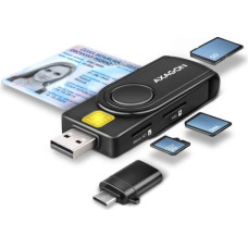 Axagon Compact travel USB-A + USB-C contact Smart / ID card and SD / microSD / SIM card reader.