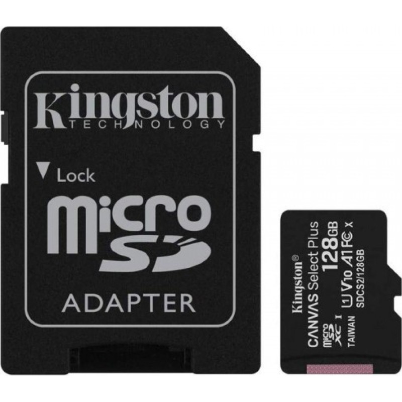 Kingston 128GB micSDXC Canvas Select Plus 100R A1 C10 Card + ADP, EAN: 740617298703