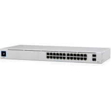 Ubiquiti Standard 24 PoE; (16) GbE PoE+, (8) GbE ports; (2) 1G SFP ports; 95W total PoE availability; Fanless, silent cooling.