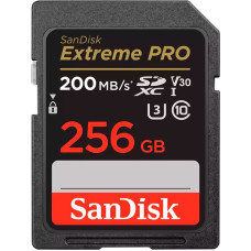 Sandisk Extreme PRO 256GB SDXC Memory Card + 2 years RescuePRO Deluxe up to 200MB/s & 140MB/s Read/Write speeds, UHS-I, Class 10, U3, V30, EAN: 619659188658