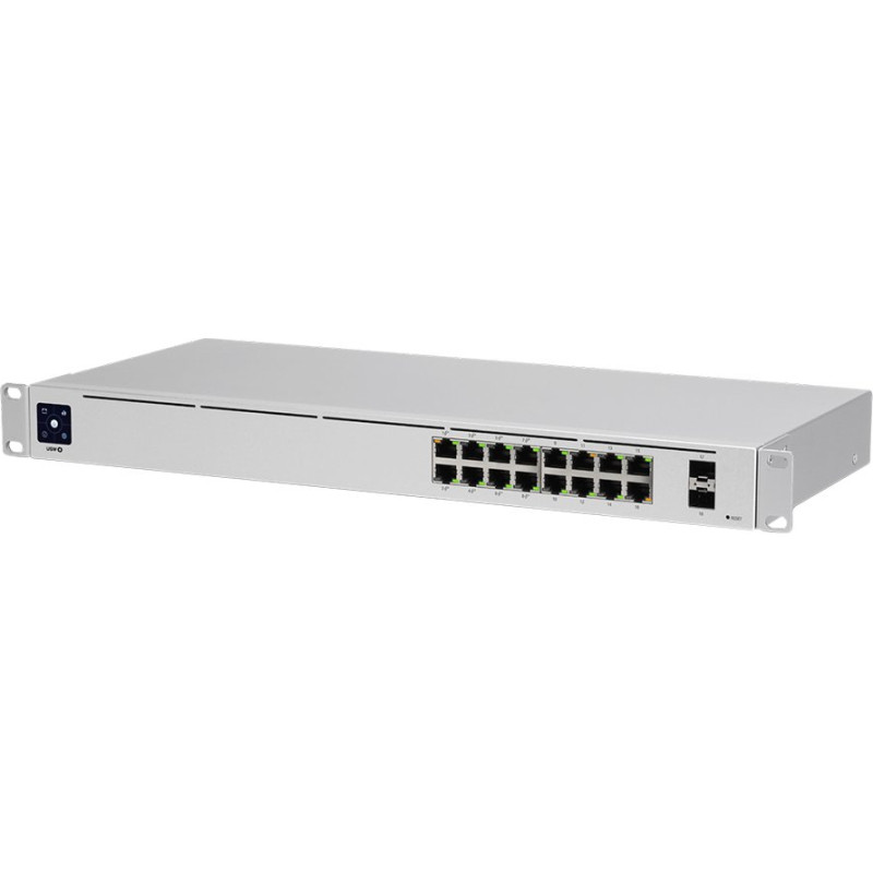 Ubiquiti USW-16-PoE 16-port Layer 2 PoE switch, 8 x GbE PoE+, 8 x GbE ports, 2 x 1G SFP ports, 42W total PoE Power, fanless, silent cooling, ESD/EMP protection, 1.3