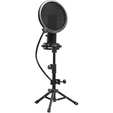 Lorgar Voicer 721, Gaming Microphone, Black, USB condenser microphone with tripod stand and pop filter, including 1 microphone, 1 metal tripod, 1 plastic shock mount, 1 windscreen cap, 2m USB Type C cable, 1 pop filter, 1 tripod mount ring, 154.6x56.1mm