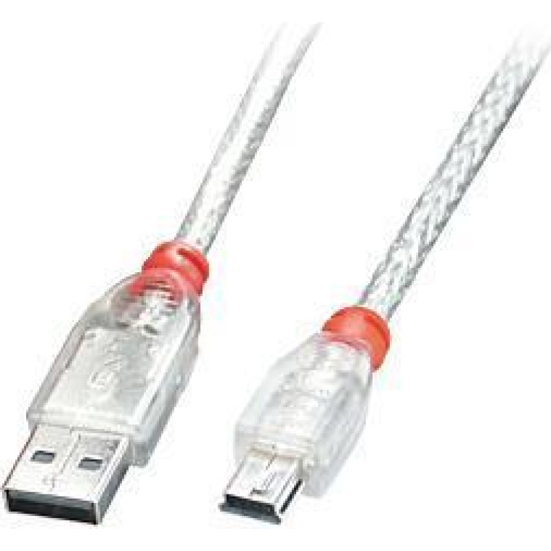 Lindy CABLE USB2 A TO MINI-B 0.5M/TRANSPARENT 41781 LINDY